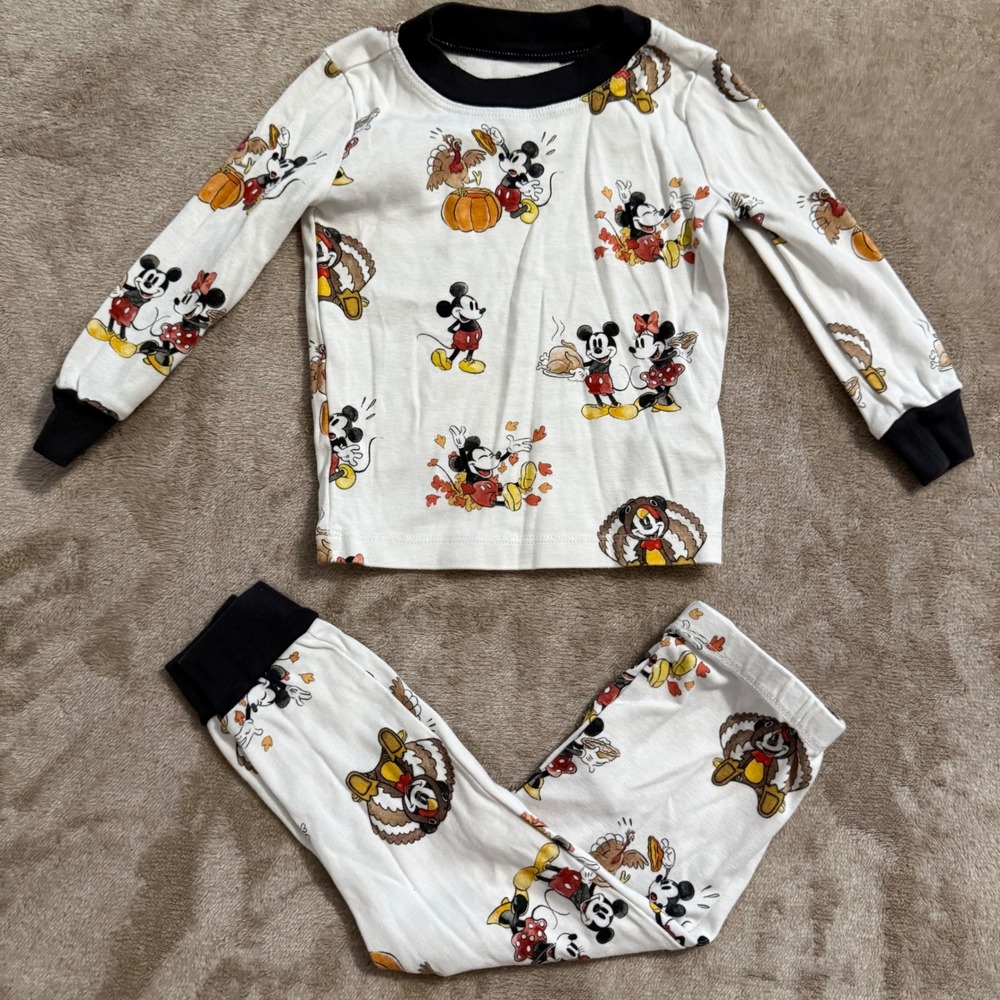 Pottery Barn Kids Disney Mickey Mouse Thanksgiving Organic Cotton Pajamas 2T